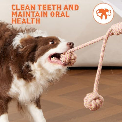 Durable Dog Rope Toys for Large-Medium Dogs, Interactive Dog Toys for Tug of War and Aggressive Chewers. 2 Cotton Pack Indestructible Teeth Cleaning and Interaction Toys.