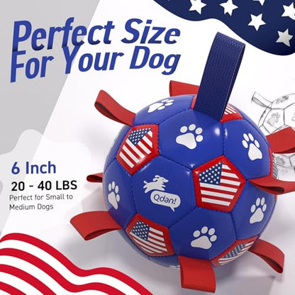 QDAN Dog Toys, Soccer Ball with Straps, Durable Dog Balls for Small Medium, Beach Pool Dog Water Toy (6 Inch) - color: Flag, size: 6 Inch