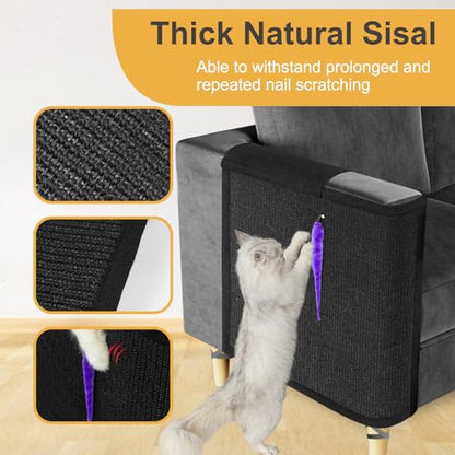 Cat Scratch Couch Protector,Cat Scratch Sofa Armrest Cover with Sisal Mat and Toy for Cats,Sofa Scratcher Furniture Protector 23.6’’L*19.7’’W (Black/Right Hand) - color: Black