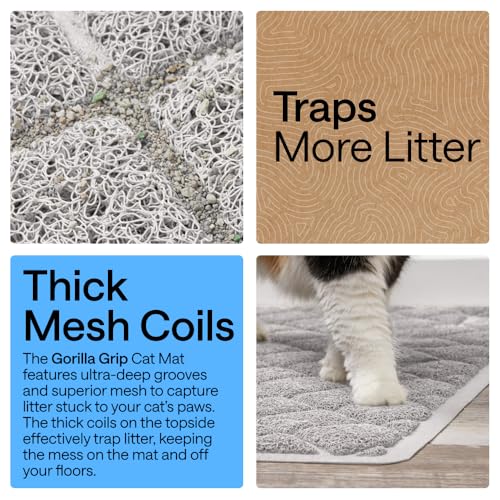 GORILLA GRIP Cat Litter Box Mat, Cushioned Coil Mesh Litter Trapping Mats, Scatter Control Supplies for Less Mess, Phthalate Free, Ultra Deep Catch Grooves, Rinse or Vacuum to Clean, 24x17 Light Gray - color: Light Gray, style: Small (24" x 17")
