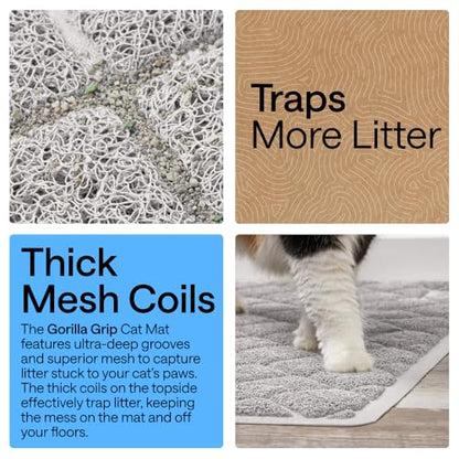 GORILLA GRIP Cat Litter Box Mat, Cushioned Coil Mesh Litter Trapping Mats, Scatter Control Supplies for Less Mess, Phthalate Free, Ultra Deep Catch Grooves, Rinse or Vacuum to Clean, 24x17 Light Gray - color: Light Gray, style: Small (24" x 17")
