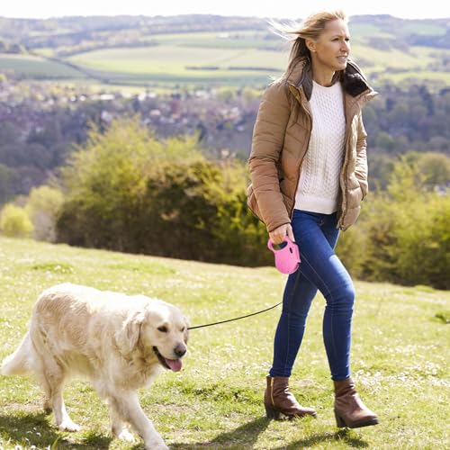 Retractable Dog Leash, 16ft Dog Walking Leash for Small Dogs up to 77lbs, Non-Slip Handle - Pink - color: Pink