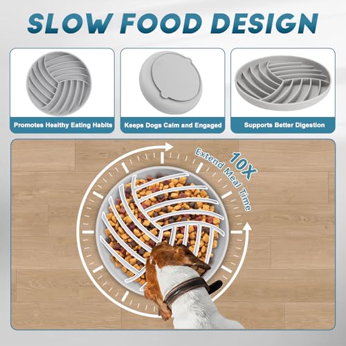 Silicone Slow Feeder Bowls for Dogs and Cats - Wet Food, Suction Cups, Interactive, Reduces Boredom, Anxiety, Anti-Choking, Non-Slip Design (Gray) - color: Gray
