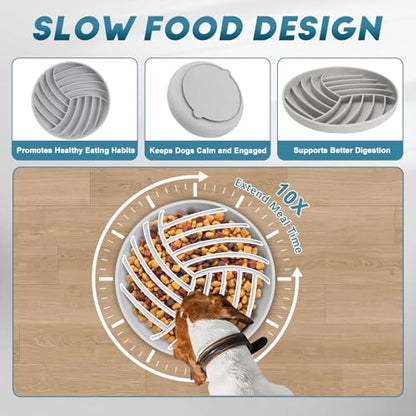 Silicone Slow Feeder Bowls for Dogs and Cats - Wet Food, Suction Cups, Interactive, Reduces Boredom, Anxiety, Anti-Choking, Non-Slip Design (Gray) - color: Gray