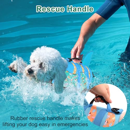 Shark Fin Dog Life Jacket High Buoyancy, Adjustable Dog Life Vest with Quick Release Buckles & Rescue Handle for Swimming Boating, Small Medium Large Dogs - color: Shark-Turquoise+Ice cream, size: X-small