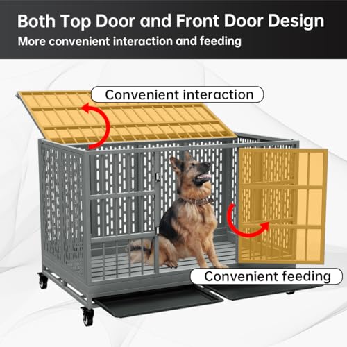 Snuowu 48 Inch Heavy Duty Dog Crate with Wheels, Folding Metal Big Dog Cage for Large and Medium Dogs, Extra Large XL XXL Indestructible Dog Crate with Removable Tray. - size: 48-Inch Silver （Fold）