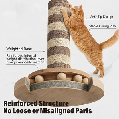 24” Cat Scratching Post, Stable Vertical Cat Scratcher for Indoor Cats, Durable Cardboard Design with Replaceable Blocks, Space-Saving Scratching Post