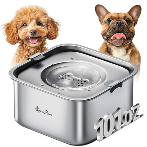 DownyPaws No Spill Water Bowl for Dogs,101oz/3L Stainless Steel Slobber Stopper, No Drip Slow Drinking Dog Water Bowl, No Mess Dog Water Dispenser Spill Proof, Dishwasher Safe, Silver - color: Silver New