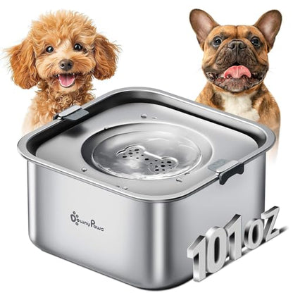 DownyPaws No Spill Water Bowl for Dogs,101oz/3L Stainless Steel Slobber Stopper, No Drip Slow Drinking Dog Water Bowl, No Mess Dog Water Dispenser Spill Proof, Dishwasher Safe, Silver - color: Silver New