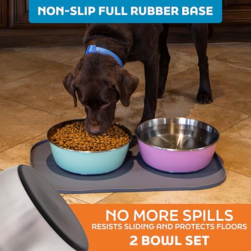 Master Pet Supply Stainless Steel Dog Bowls Set of 2 (64 Oz Each) with Non-Slip Rubber Base - Stainless Steel - Basic Dog Food Bowl Water & Food Bowls for Small Medium Large Dogs & Cats, Metal Dish - color: Stainless Steel, size: 8 Cups (64 oz) 2 Pack