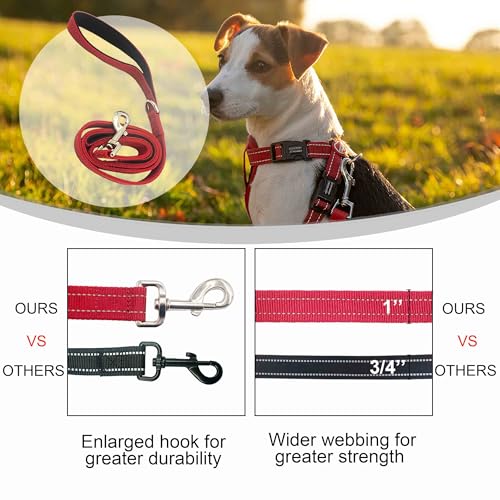 Dual Padded Handle Standard Dog Leashes with Reflective Stitching,360° Rotatable Heavy Duty Metal Buckle,D-Ring,Durable Nylon,for Medium Sized Dogs from 20 to 60 Pounds Walking and Training Red, 5Ft - color: Red, size: 5Ft