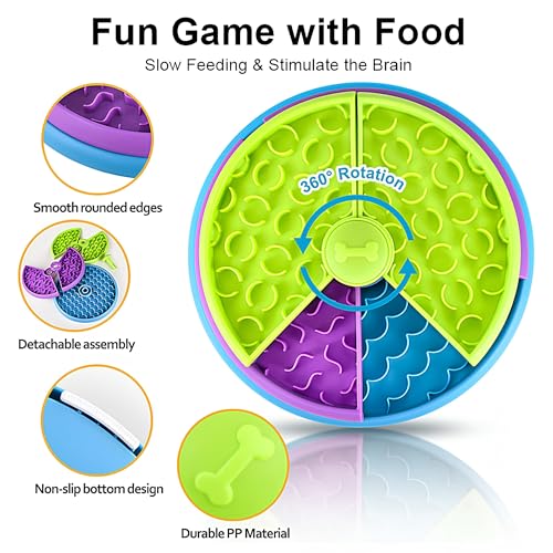 Slow Feeder Dog Bowl – 3-Level Puzzle Feeder for Large, Medium & Small Dogs | Spinning Lick Bowl for Liquid Treats, Peanut Butter & Wet Food | BPA-Free Dog Enrichment Bowl