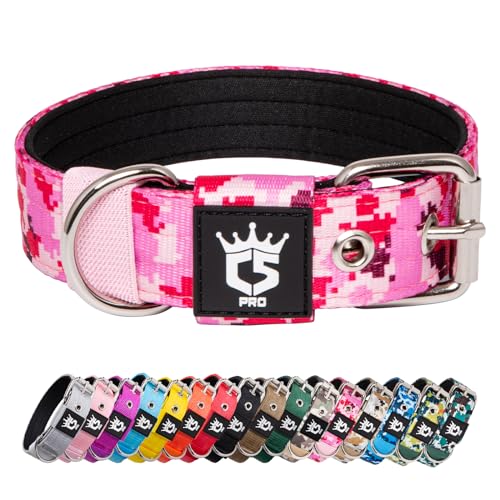 TSPRO Tactical Dog Collar 1.25 Inch Wide Thick Dog Collars with Heavy Duty Metal Buckle, Durable, Strong, Adjustable for Small Dogs (Camo Pink S) - color: Camo Pink, size: S-for neck size (adjustable 12.6"-15.8")