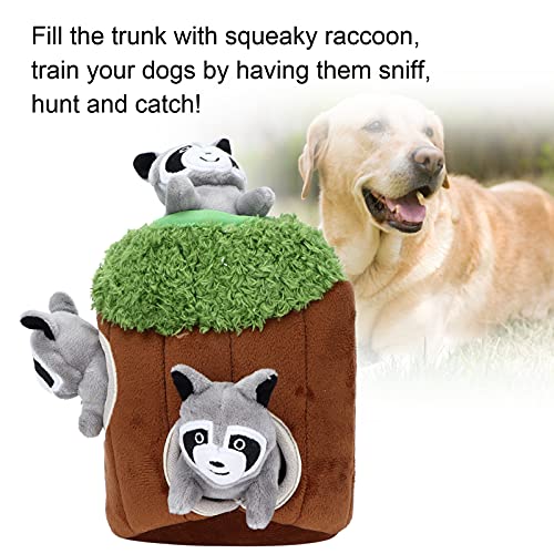 Raccoon in Tree Hide and Seek Dog Toy, Hide a Raccoon Plush Dog Toy Puzzle with Squeaker for Small and Medium Size Dogs