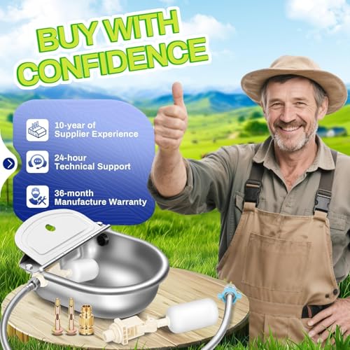 Automatic Animal Drinking Water Bowl with Float Valve, Stainless Steel Kit Includes Bowl, Standard Pipe, Replacement Valve, Quick Connector Adapter and Countersunk Bolts(Auto-Filling)