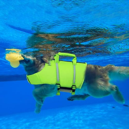 Queenmore Dog Swim Vest - Lightweight Adjustable Reflective Puppy Pet Float Life Preserver with Back Zip, Rescue Handle, Metal Hook (Green S) - color: Green, size: Small