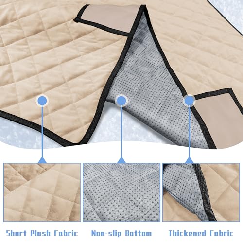 Golf Cart Seat Covers with 4 Front Pockets, Thick Seat Towel Blanket with Non-Slip Backing, Fits EZGO, Club Car, Yamaha and More 2 & 4 Passenger Golf Carts, Khaki - color: Khaki