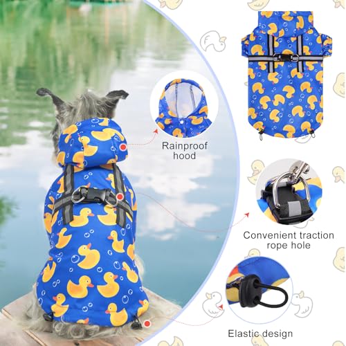 BEAUTYZOO Dog Raincoat Hooded with Harness Built-in, Slicker Poncho, Waterproof Dog Rain Coat for Winter Rainy Snowy Days, Yellow Duck, XS - color: Duck Blue, size: XS(Back 10.5", Chest 16.9", Neck 12")
