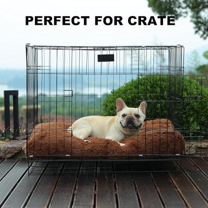 Bedfolks Plush Waterproof Dog Crate Bed, Pad with Removable Cover, Faux Fur, Washable Kennel Bed 29"x21", Solid Brown - color: Solid Brown, size: Medium(29x21'')