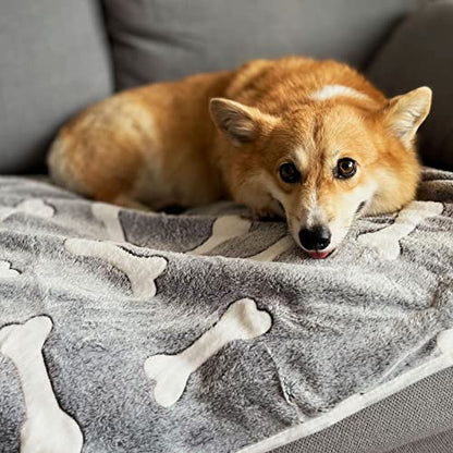 1 Pack 3 Puppy Blankets Super Soft Warm Sleep Mat Grey Cute Print Blanket Fluffy Fleece Pet Blanket Flannel Throw Dog Blankets for Small Dogs Puppy Dogs Fluffy Cats,Bone-Small(23"x15") - color: Bone/Series, size: Small(23"x15")