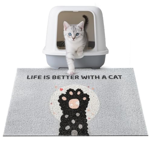 Cat Litter Mat 23.3"x15.4" - Waterproof Non-Slip Litter Box Mat, Easy Clean Washable Litter Catcher with Cute Paw Design for Indoor Cats
