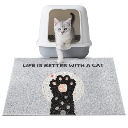 Cat Litter Mat 23.3"x15.4" - Waterproof Non-Slip Litter Box Mat, Easy Clean Washable Litter Catcher with Cute Paw Design for Indoor Cats