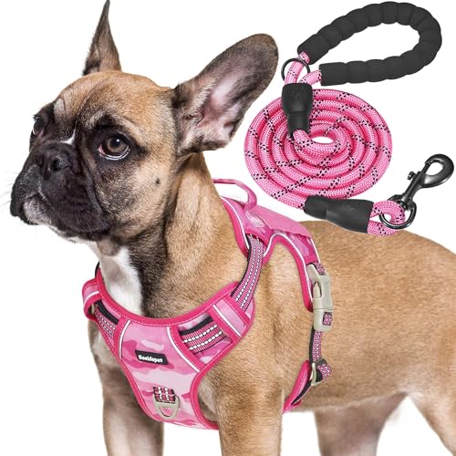 Beebiepet Heavy Duty Tactical Dog Harness for Small Dogs, No Pull Adjustable Pet Harness Reflective Service Training Easy Control Pet Vest Military K9 Working Dog Harnesses- Small, Pink Camo - color: Pink Camo, size: Small