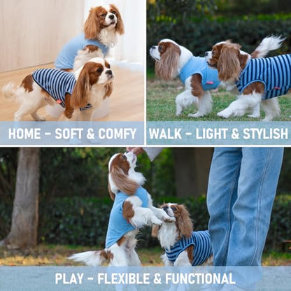 KYEESE 2Pack Dog Shirt, Soft Striped Dogs T Shirts, Lightweight Doggie Tank Top Cat Clothes, Sleeveless Dog Shirt for Small Dogs, Stretchy Pet Vest, Dark Blue, Small - color: 02# 2Pack (Dark Blue+Striped), size: Small (4-7lbs)