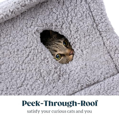 Pelzin Cat Houses for Indoor Cats - Large Cat Cave Bed with Removable Support Foam and Washable 2-Side Mat - Covered Cat Bed for Cat Hideaway - Enclosed Cat Hideout for Kitten and Small Pet, Grey