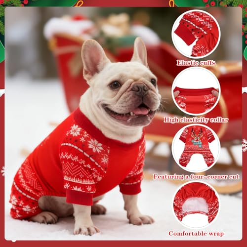 EXPAWLORER Dog Christmas Pajamas for Small Medium Large Dogs, Pet Holiday Onesie Costume, Warm Soft Lightweight Stretchy Xmas Outfit Winter Clothes Sweater Jumpsuit Pjs for Puppy Cats Boys & Girls SM - size: S-Medium