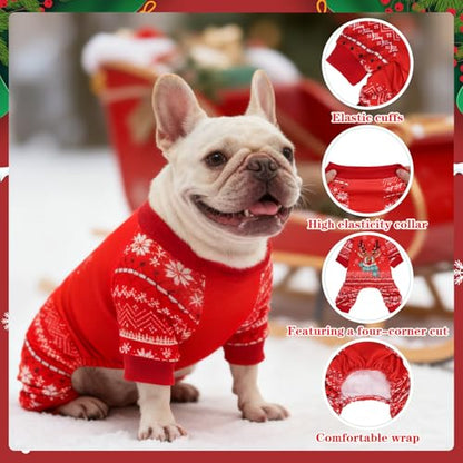 EXPAWLORER Dog Christmas Pajamas for Small Medium Large Dogs, Pet Holiday Onesie Costume, Warm Soft Lightweight Stretchy Xmas Outfit Winter Clothes Sweater Jumpsuit Pjs for Puppy Cats Boys & Girls M - size: Medium