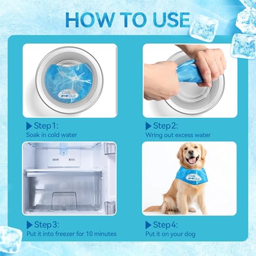 ALL FOR PAWS Dog Cooling Bandana, Cooling Bandanas for Extra Large Dogs, Dog Cooling Neck Wrap, Cooling Scarf for Dogs, Blue Ice Dog Neck Cooler for Summer (XL) - size: XL
