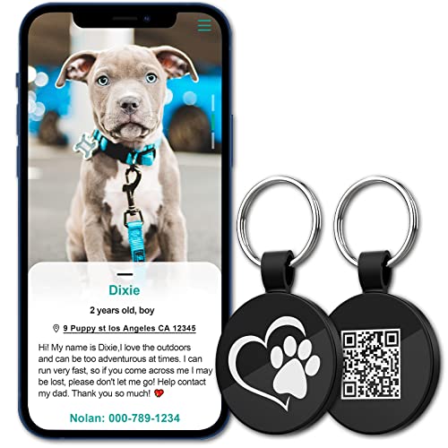 QR Code Pet ID | Personalized Dog & Cat Collar Tag | Online Profile with Instant Scanned Location Alert Email - style: Heart Paw