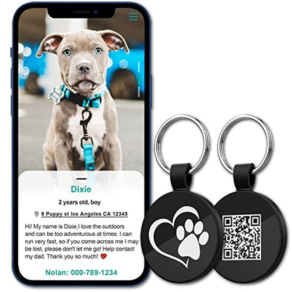 QR Code Pet ID | Personalized Dog & Cat Collar Tag | Online Profile with Instant Scanned Location Alert Email - style: Heart Paw