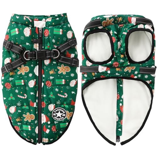 Dog Jackets for Winter Windproof Waterproof Vest Fleece Warm Dogs Coat with Belt Christmas Green XXL - color: Christmas Green, size: XX-Large