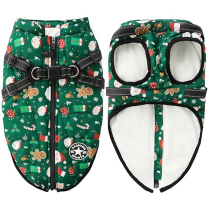 Dog Jackets for Winter Windproof Waterproof Vest Fleece Warm Dogs Coat with Belt Christmas Green XXL - color: Christmas Green, size: XX-Large