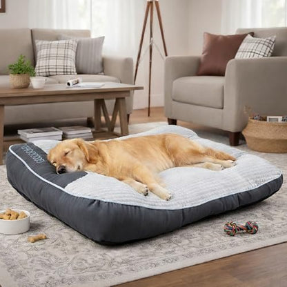 Orthopedic Rectangle Dog Bed for XL Dogs Up to 110lbs, Soft Fluffy Warm Extra Thick Pet Sofa Bed, Ergonomic Curved Crate Pad with Pillow & Non-Slip Bottom(Grey,47" L x 37" W x 8" Th) - size: XL(47" L x 37" W x 8" Th)