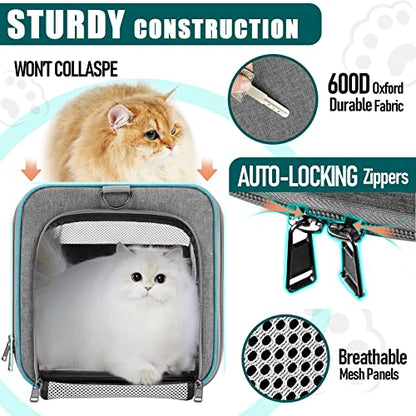GAPZER Pet Carrier for Large Cats 20 lbs+ / Soft Sided Small Dog Travel Carriers Top Load/Collapsible Carrier Bag for Big Cat / 2 Kittens Sturdy Transport Carriers Long Trips/Medium Cats 15 pounds - color: Grey