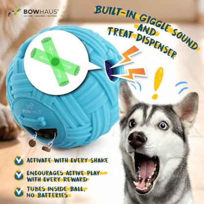 BOWHAUS Knitted Style Giggle Ball for Dog, 5.5 Inch Interactive Treat Dispensing Ball, Indestructible Fun Squeaky Dog Chew Exercise Toy, Non-Toxic Durable PVC Wobble Giggle Toy for Indoor Outdoor Play - style: Treat Ball - Knitted Style