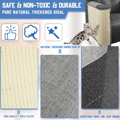 Cat Scratcher Furniture Protector Set of 2, Cat Scratch Mat Sofa Protection with Natural Sisal for Furniture Couch Chair Sofa Cat Care Pad (Dark Gray)