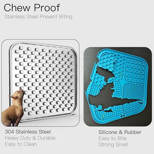 Double Wall Stainless Steel Lick Mat for Dogs & Cats - Chew Proof & Whisker Friendly, Non-Slip Base, for Calm Feeding & Anxiety Relief - Dishwasher Safe Slow Feeder Pad [1Pack] - size: L