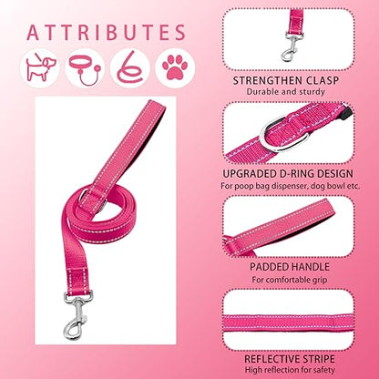Reflective Dog Collar with Safety Locking Buckle, Adjustable Soft Breathable Nylon Collars for Small, Medium and Large Dogs(Collar+Leash XS Width 3/8" Hotpink) - color: Hotpink, size: XX-Small (Width 3/8")