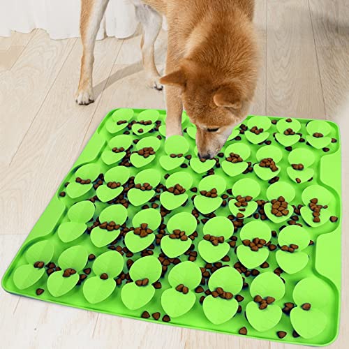 Large Silicone Snuffle Mat for Small Medium Large Dogs Slow Down Eating,Slow Feeder Lick Mat for Dry Wet Food for Pet Encourages Natural Foraging Skill,Relieving Stress (Green) - color: Green-L (16.3x16.3in)