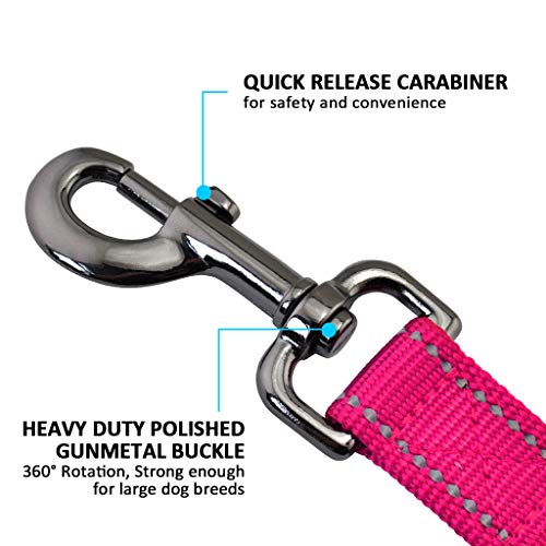 Powboro Double Handle Dog Leash, Heavy Duty Leash, Traffic Padded Handle, Reflective Stitching,6ft Long Dog Lead for Control All Dog Safety Training Walking Hiking (Rose Pink) - color: Rose Pink