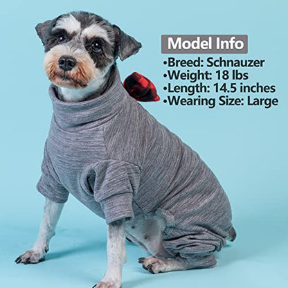 KYEESE Dog Coats Turtleneck Stretchy Dog Pajamas Super Soft Warm Material Dogs Sweater with Bowtie Pet Onesie for Small Dogs Cold Weather Coat, Grey,L - color: 08# Grey, size: Large (15-22lbs)