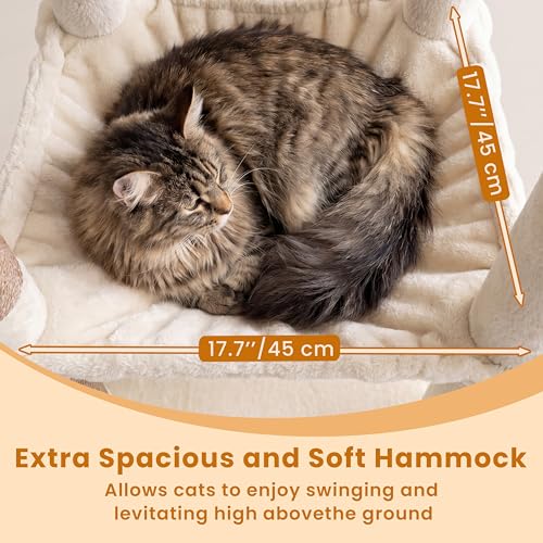 Heybly Cat Tree, 56-Inch Multi-Level Easy Climb Tower for Large Cats, Cat Furniture with 2 Perches, Cozy Hammock, Spacious Condo & Cat Basket, Durable Sisal Scratching Posts, Beige HCT028MJ - color: Beige