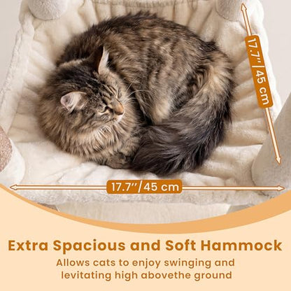 Heybly Cat Tree, 56-Inch Multi-Level Easy Climb Tower for Large Cats, Cat Furniture with 2 Perches, Cozy Hammock, Spacious Condo & Cat Basket, Durable Sisal Scratching Posts, Beige HCT028MJ - color: Beige
