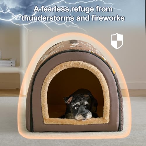 Jiupety Indoor Dog House, 2-in-1 Portable Foldable House Bed with Cover, Pet Tent & Cave Bed for Medium Dogs, XL(28"×21"×19"), Up to 40 Lb, Brown - style: XL