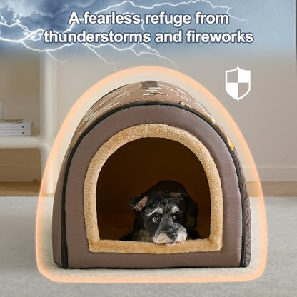 Jiupety Indoor Dog House, 2-in-1 Portable Foldable House Bed with Cover, Pet Tent & Cave Bed for Medium Dogs, XL(28"×21"×19"), Up to 40 Lb, Brown - style: XL