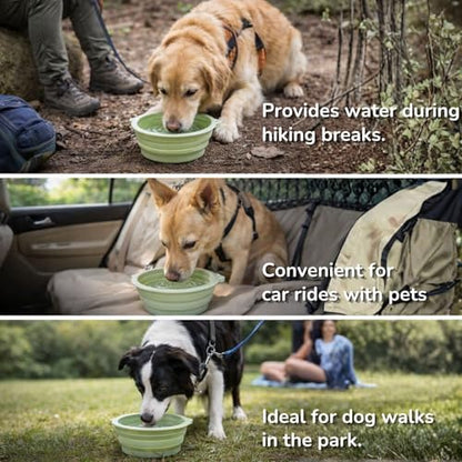Collapsible Dog Bowls 2 Pack (650ml Each) – Foldable Silicone Travel Bowl Set with Slow Feeder, Water Bowl & Carabiner Clip for Hiking Camping | Dishwasher Safe | for Medium to Large Dogs